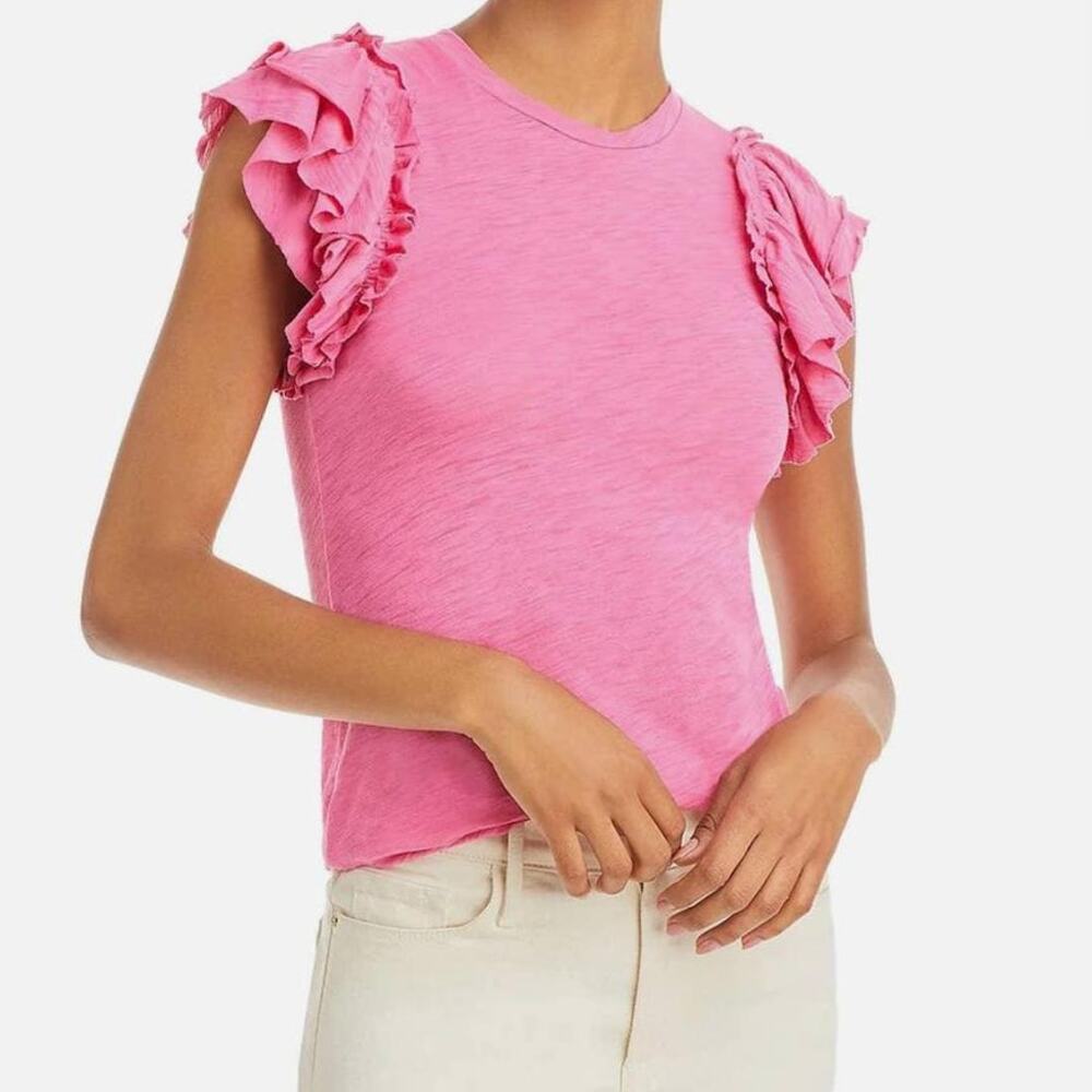 Goldie Double Ruffle Sleeve Tank  Pink Size XS Pima Cotton | Retail $125
